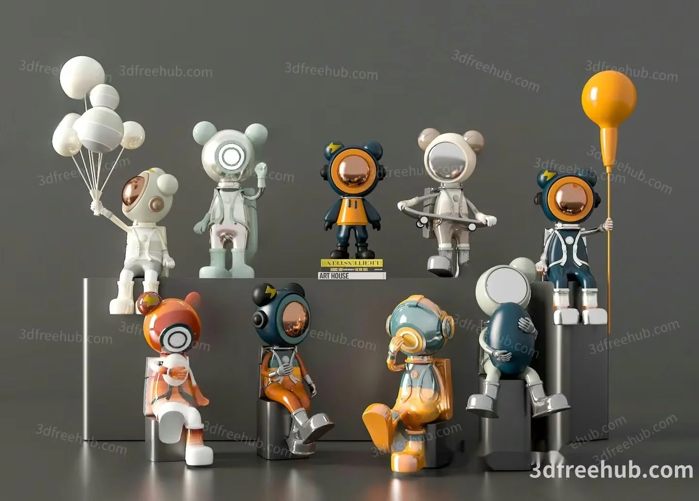 A Collection Of Astronaut Figurines 3D Model – 19859 – VRAY Render
