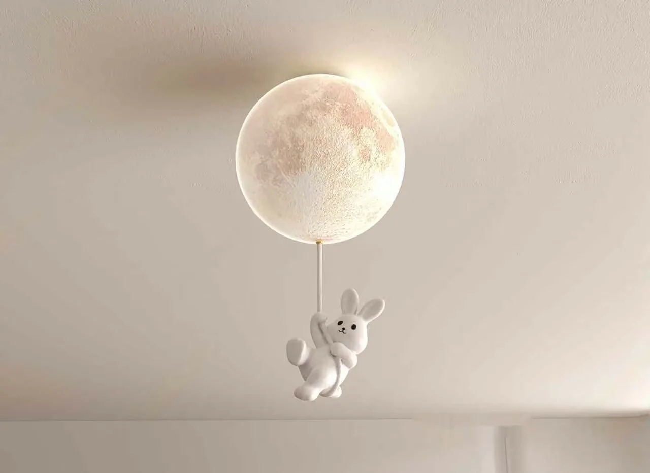 A White Rabbit Figurine Hanging From A Moon-Shaped Lamp 3D Model – 4256 – VRAY Render
