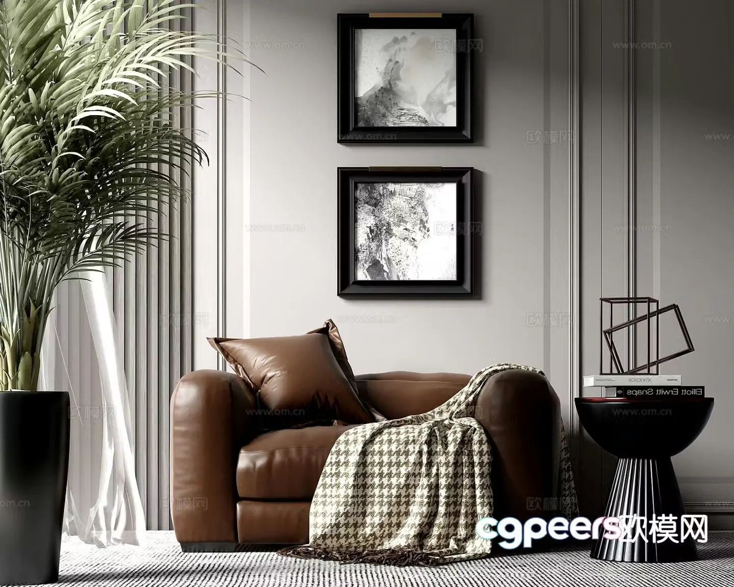 Modern single sofa leather sofa 3d model