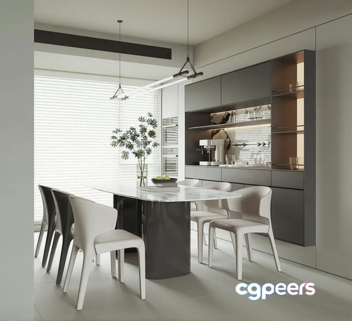 Modern Minimalist Dining Room 3D Model – 3324 – CORONA Render