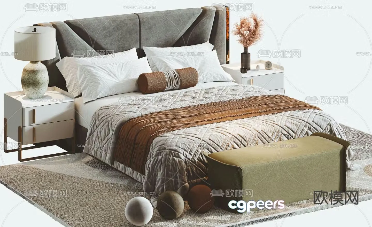 Modern double bed 3d model
