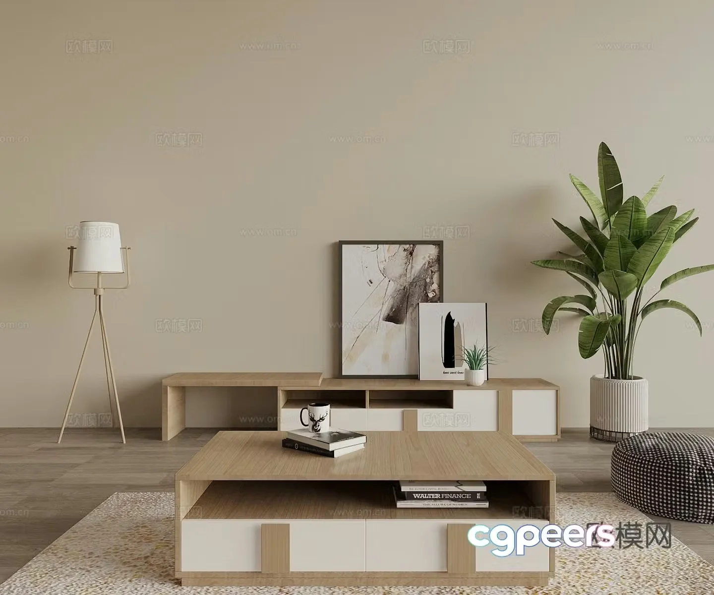 Log style TV cabinet 3D model