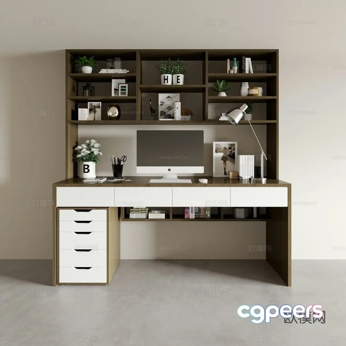 Modern desk computer desk 3d model