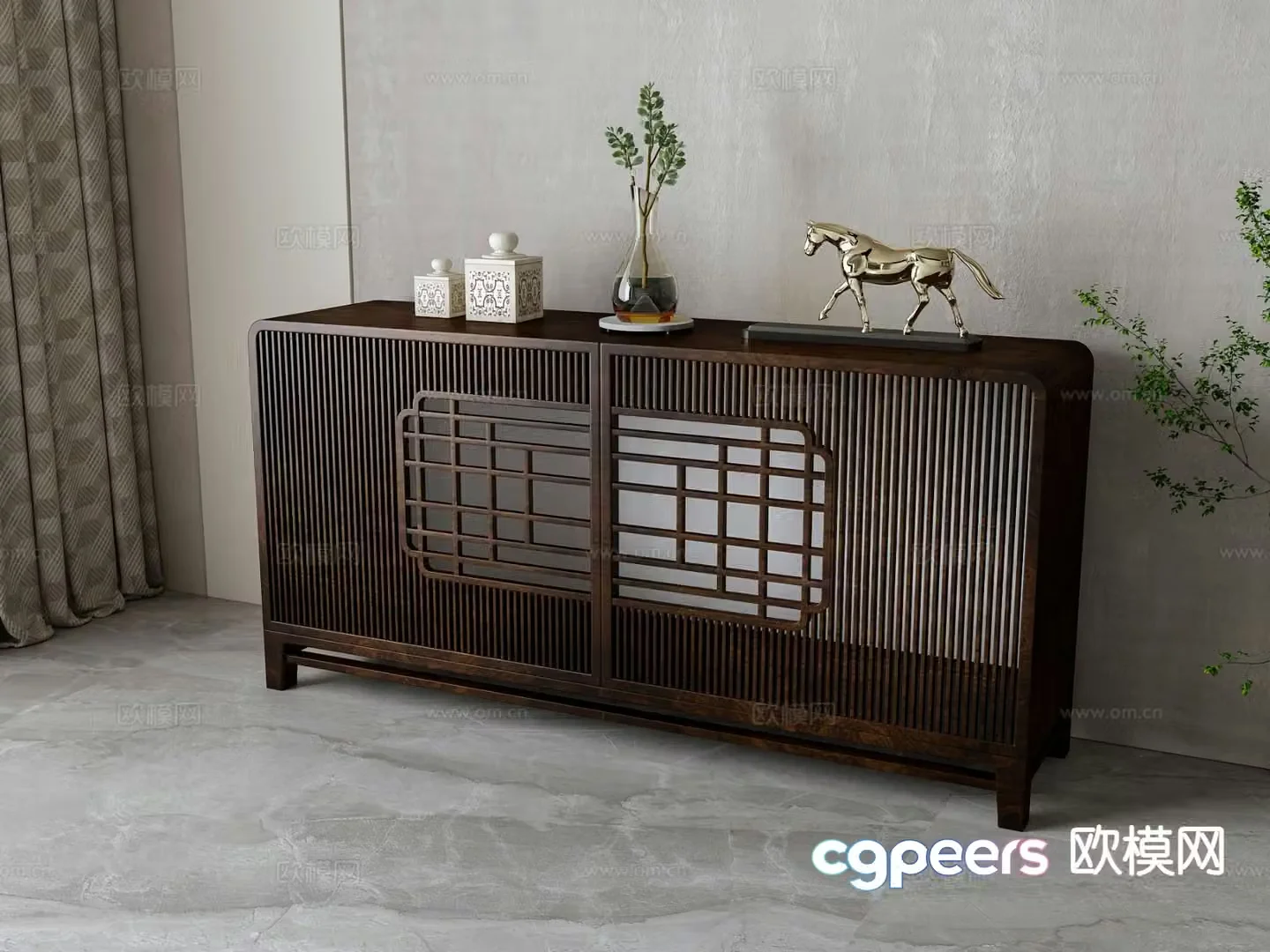 New Chinese style entrance cabinet wooden cabinet 3d model