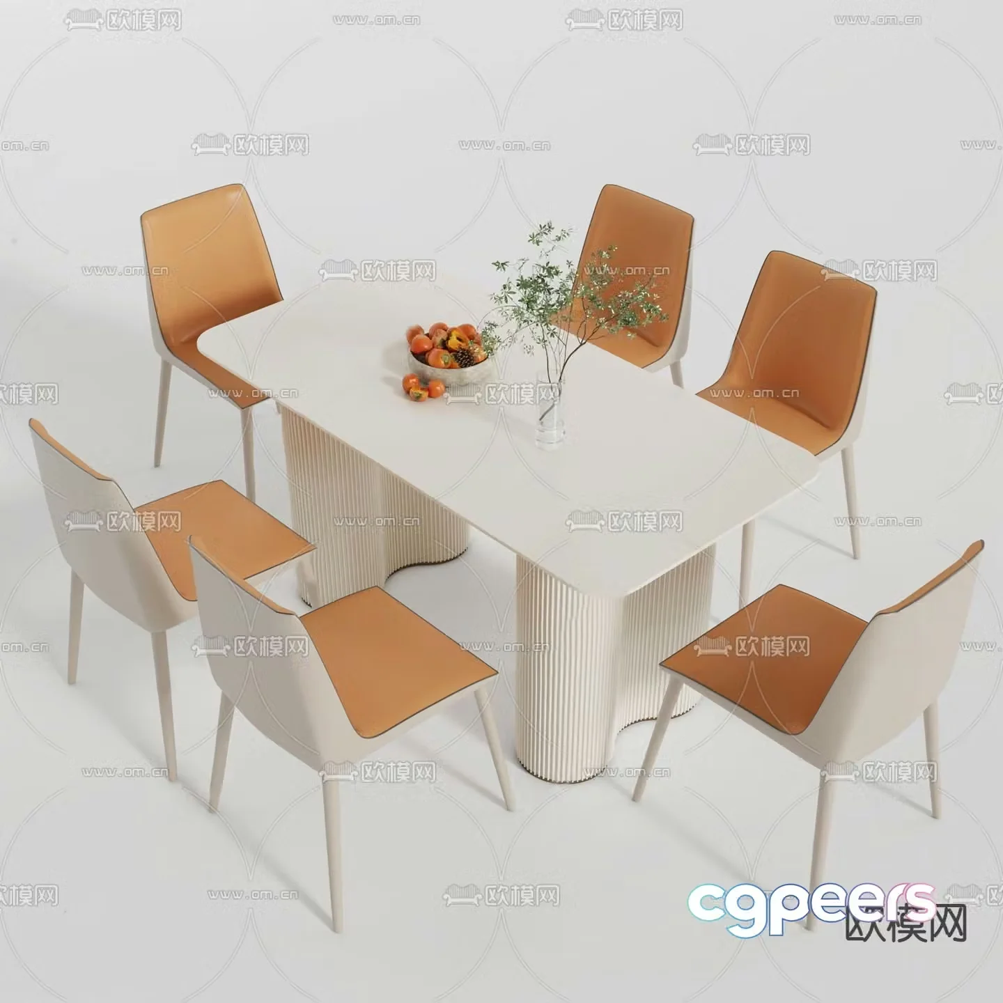 Cream style dining table and chairs 3d model