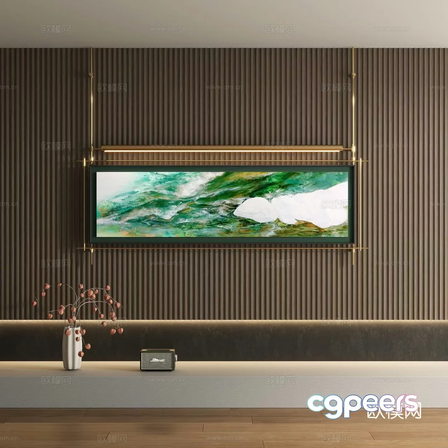 New Chinese style metal pole hanging painting decorative painting 3D model