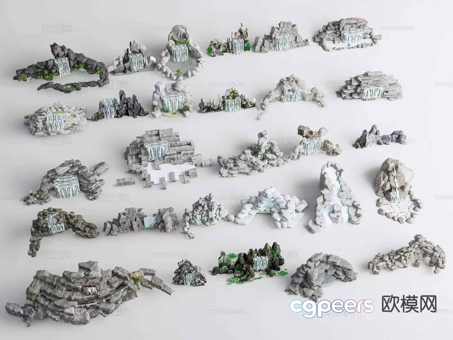 Chinese rockery and flowing water 3D model