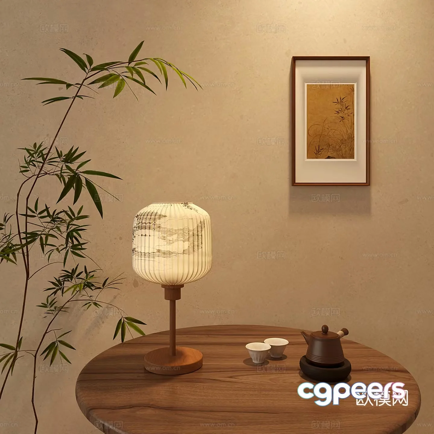 New Chinese Zen Table Lamp Lantern Table Lamp Paper 3D Model