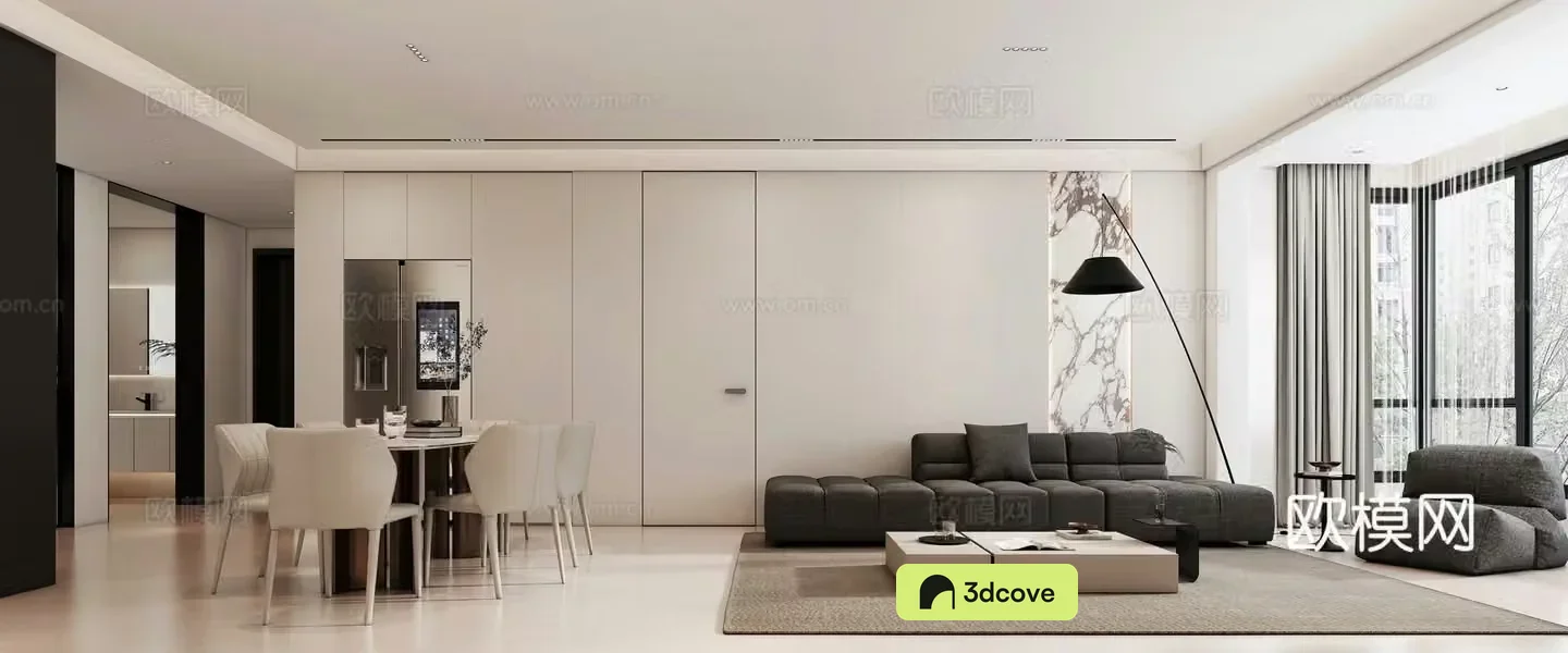 Modern living and dining room combination sofa leisure chair dining table cream style modern living room simple