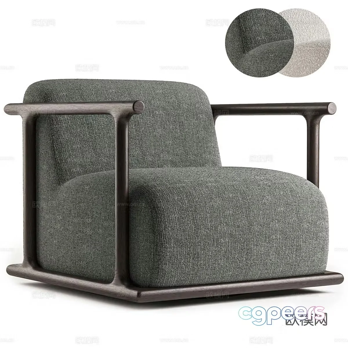 New Chinese style wooden fabric armchair 3D model