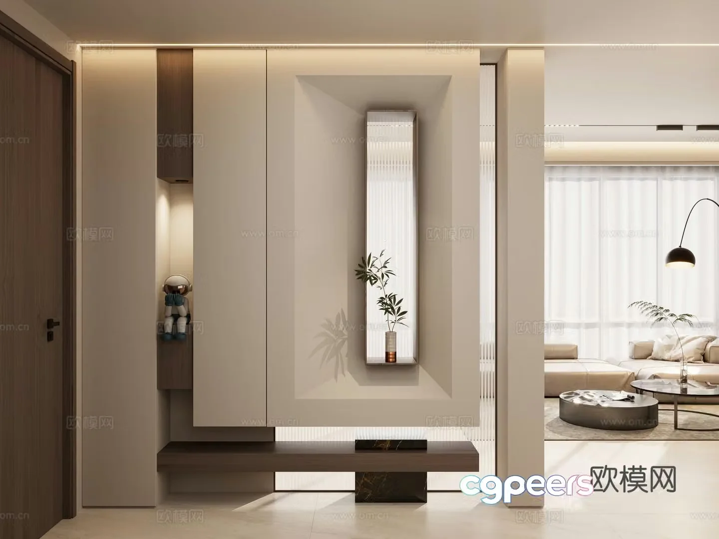Italian simple transparent view Changhong glass one-line light sofa living room entrance 3D model