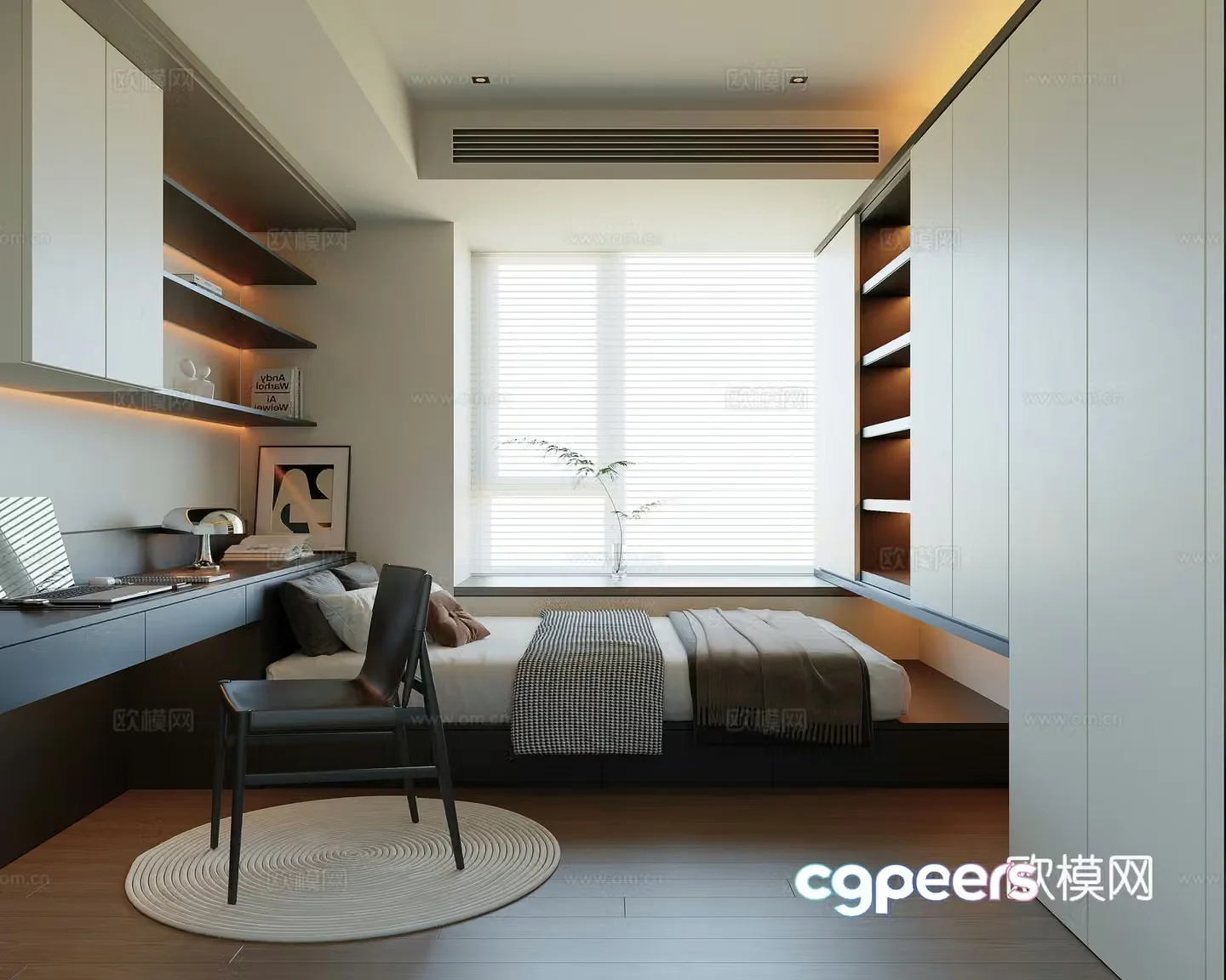 Modern Italian Tatami Bedroom Tatami Bed Wardrobe Chair Decoration 3D Model