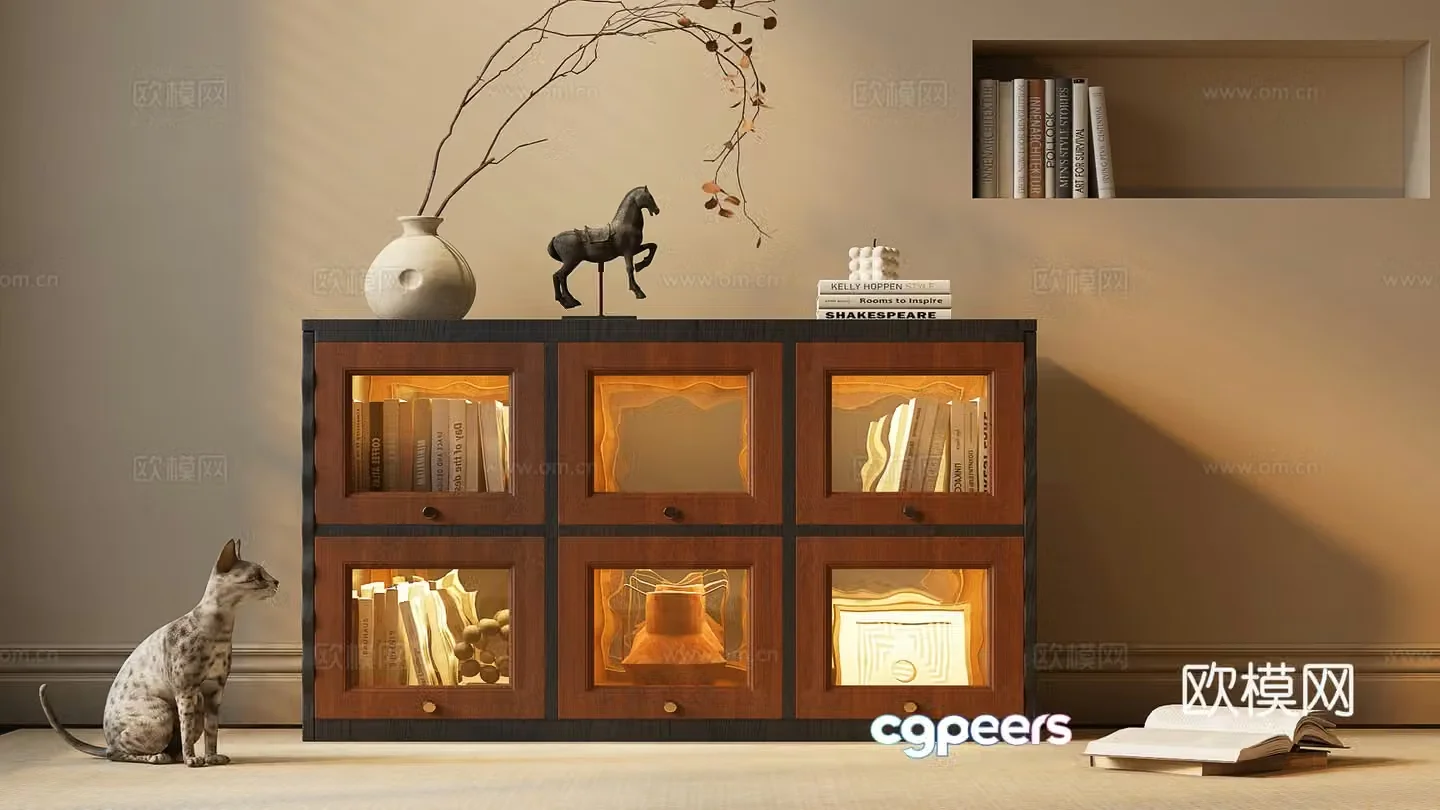 Wabi-sabi bookcase low cabinet 3d model