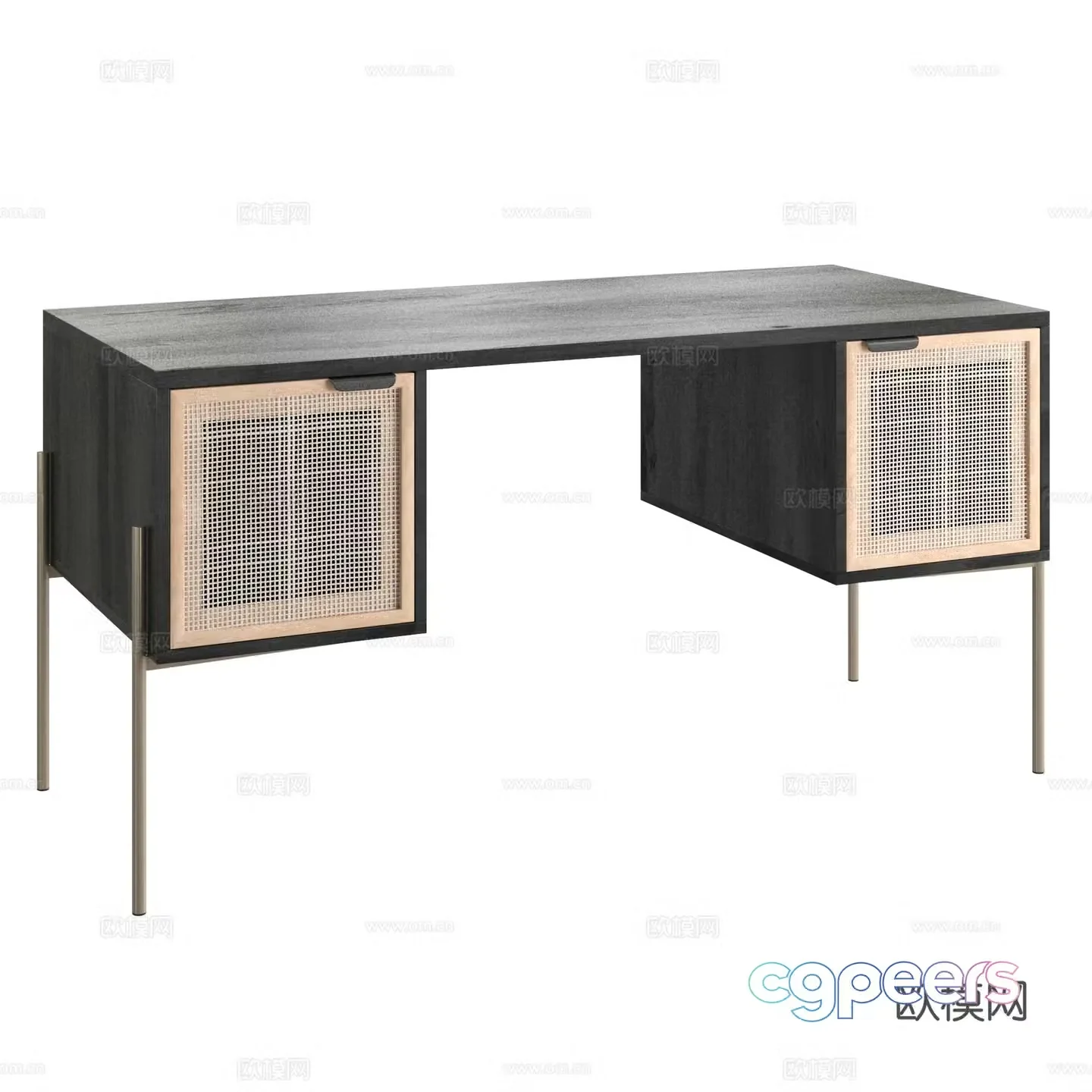 rattan wood desk 3d model