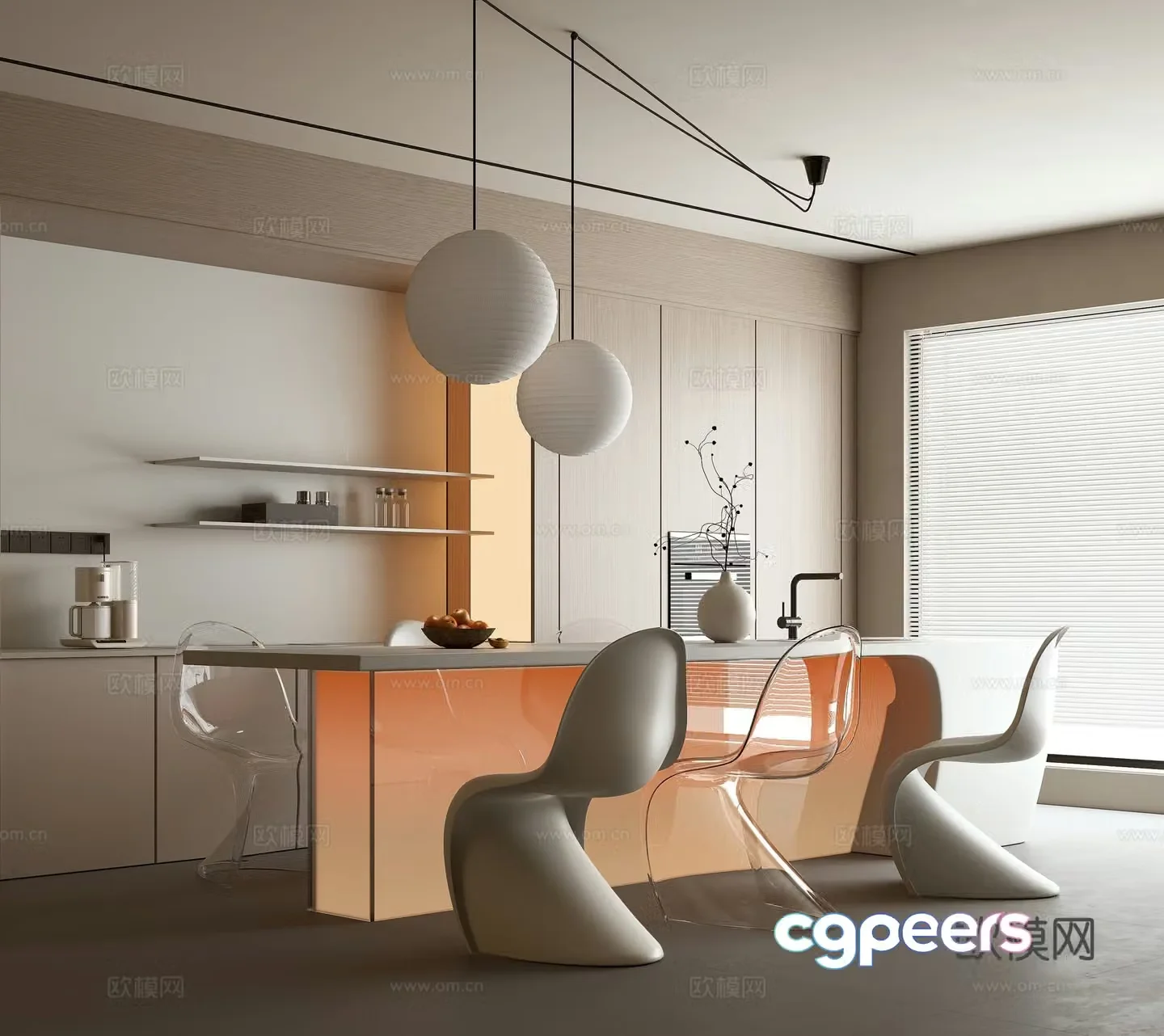 Cream style restaurant 3d model