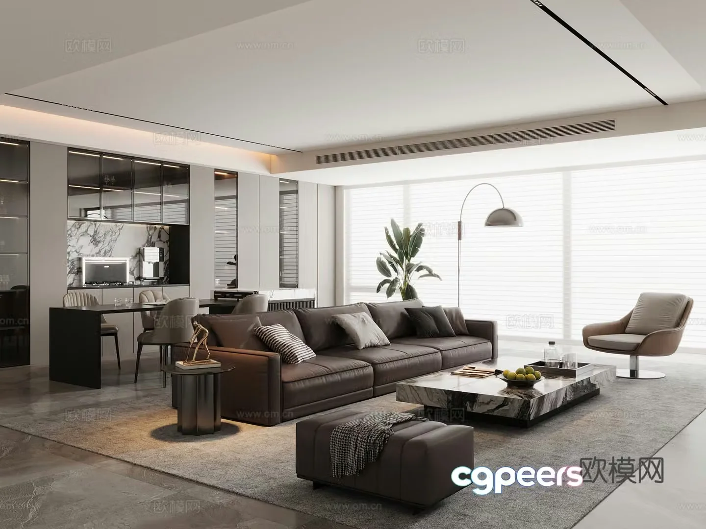 Italian living room horizontal hall sofa and coffee table combination sofa chair dining table and chair sideboard wine cabinet 3d model