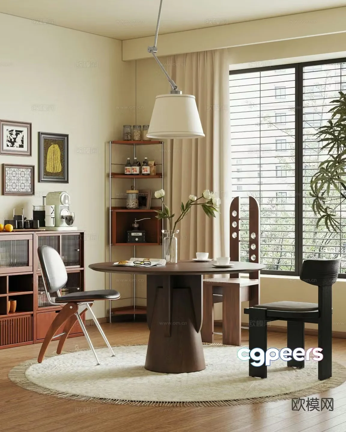 Medium style dining table and chair 3D model