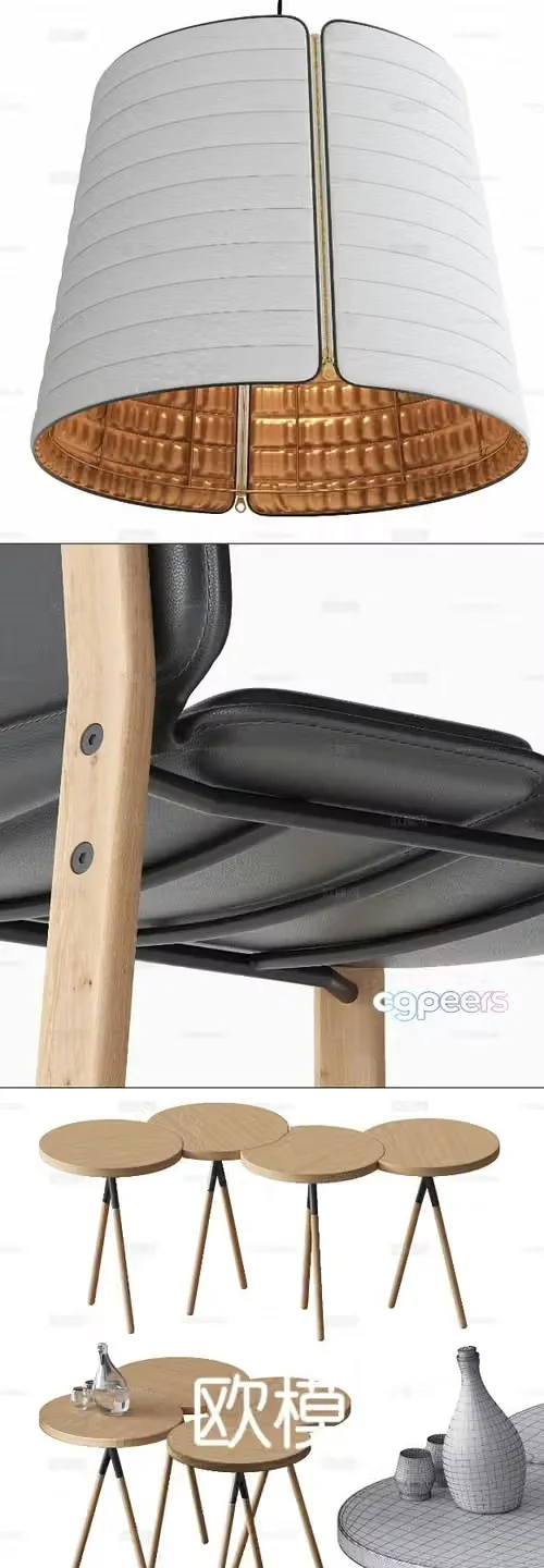 Ligne Roset Nordic dining table and chairs round dining table 3d model