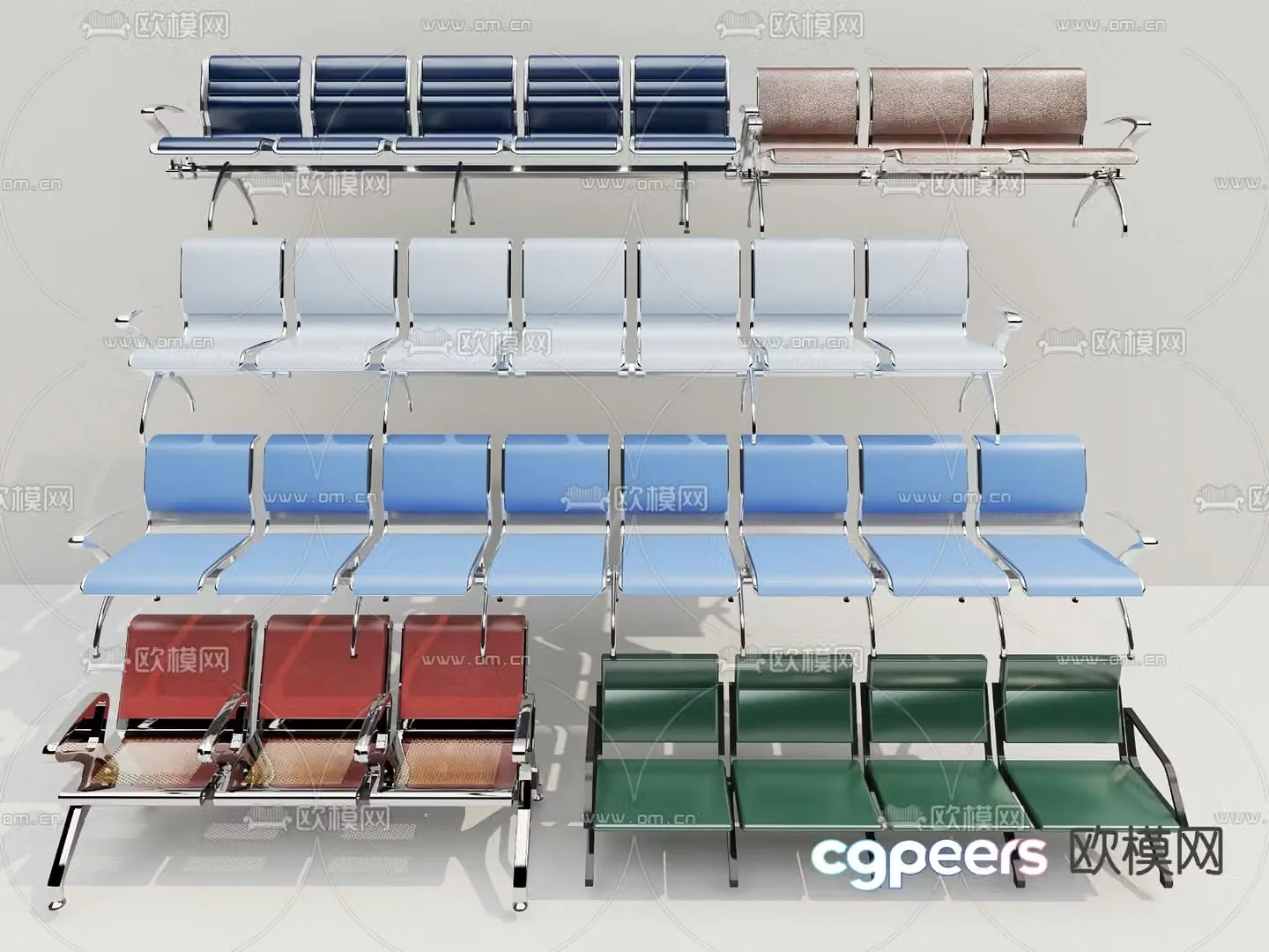 Public seats waiting chairs row seats 3d model