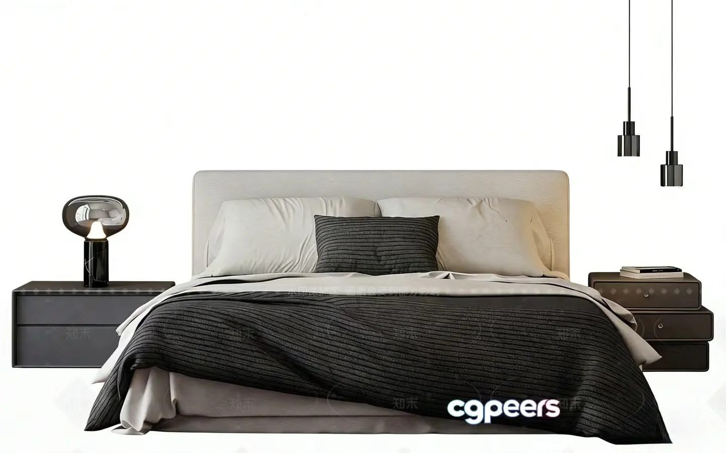 Modern Black And White Bedroom 3D Model – 23074 – VRAY Render