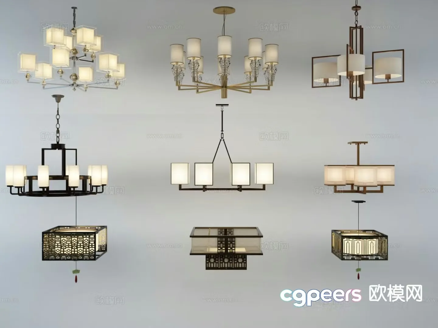 New Chinese style chandelier hall chandelier 3d model