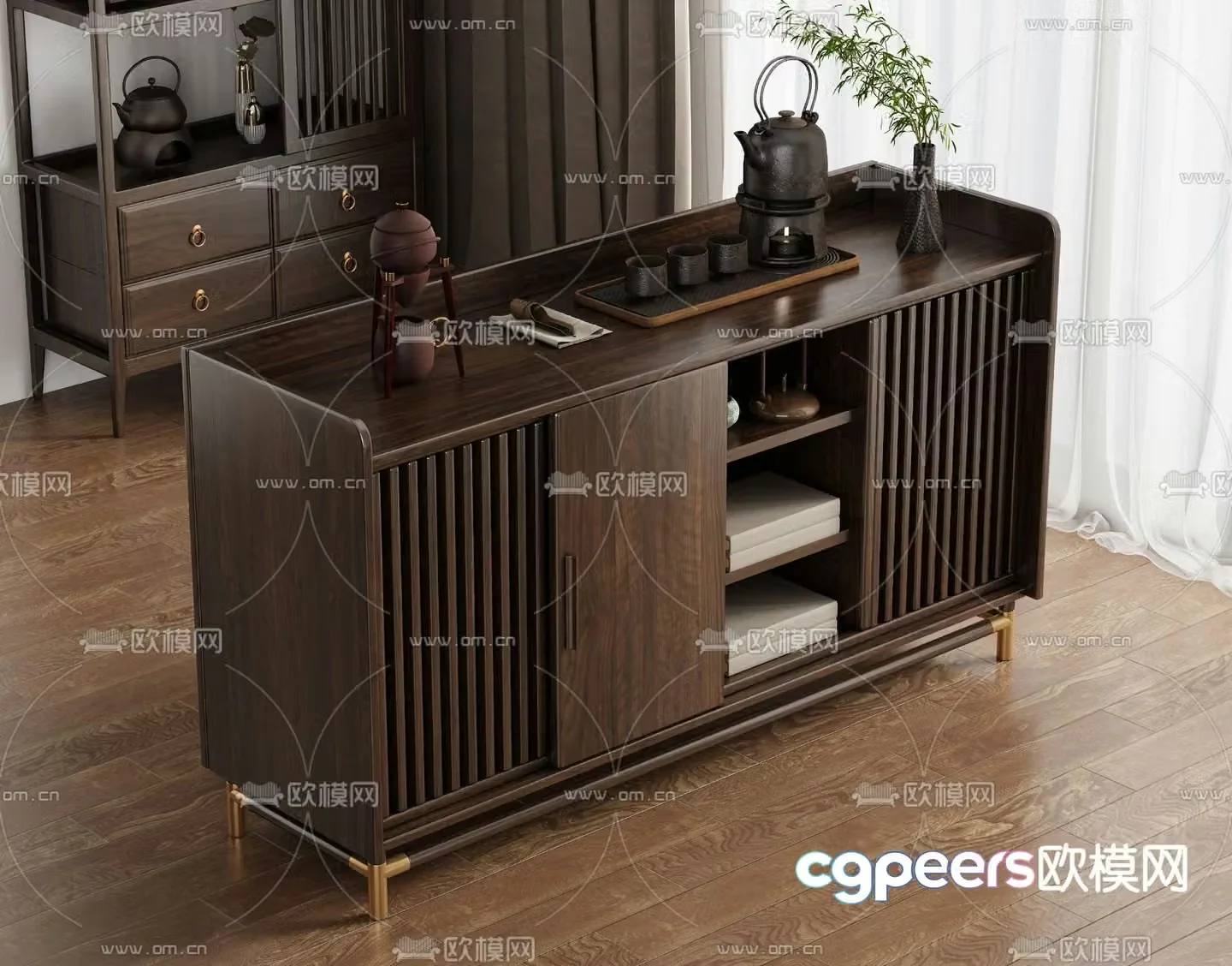 New Chinese tea cabinet tea cabinet mobile tea table 3D model