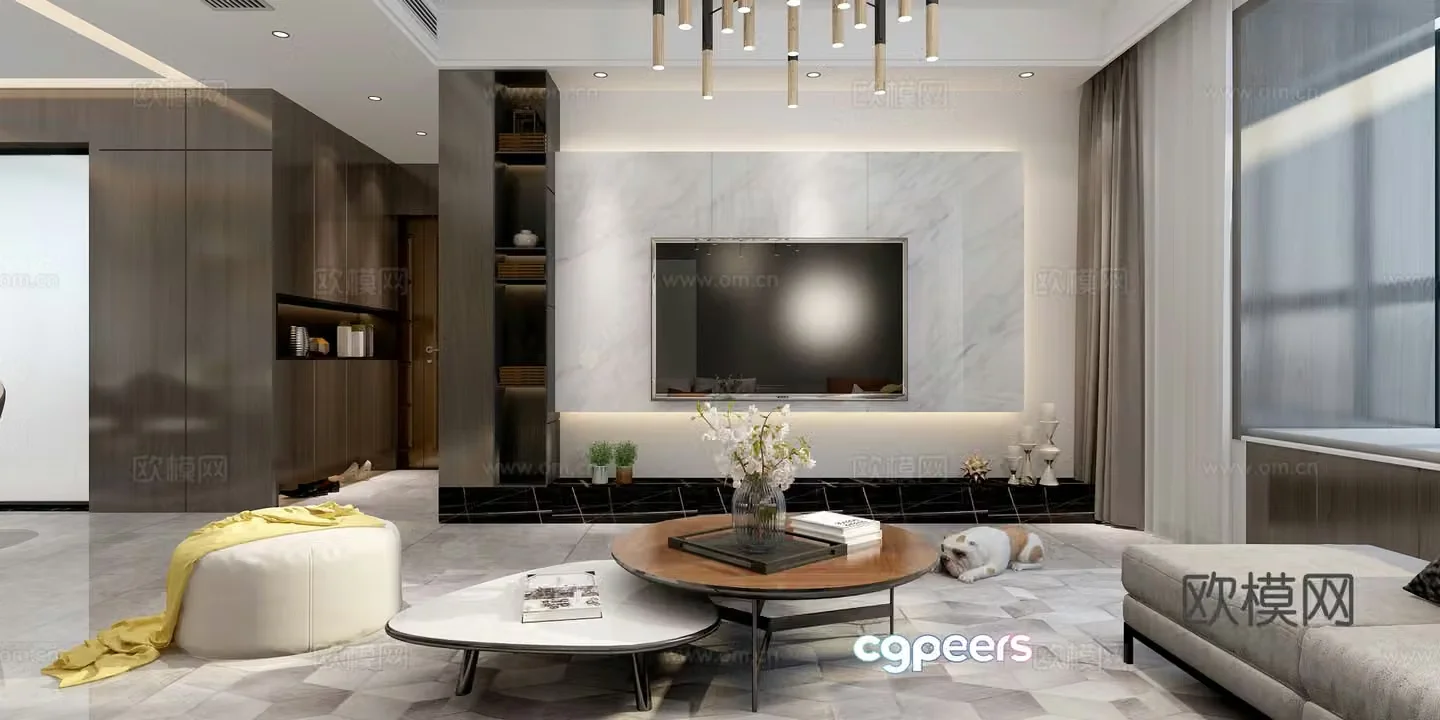 Nordic living and dining room sofa coffee table dining table chair chandeliers painting shoe cabinet TV cabinet 3d model