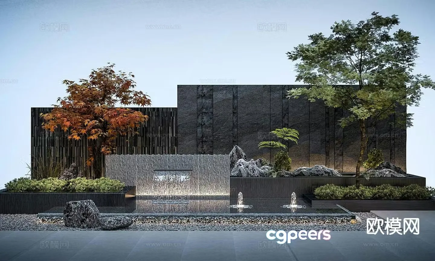 Scenic wall fence stacked water feature wall 3D model