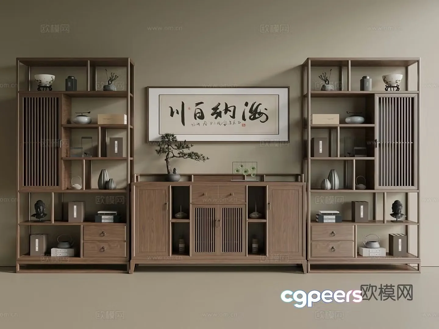 New Chinese style medieval tea cabinet tea cabinet ancient shelf locker side cabinet low cabinet 3D model
