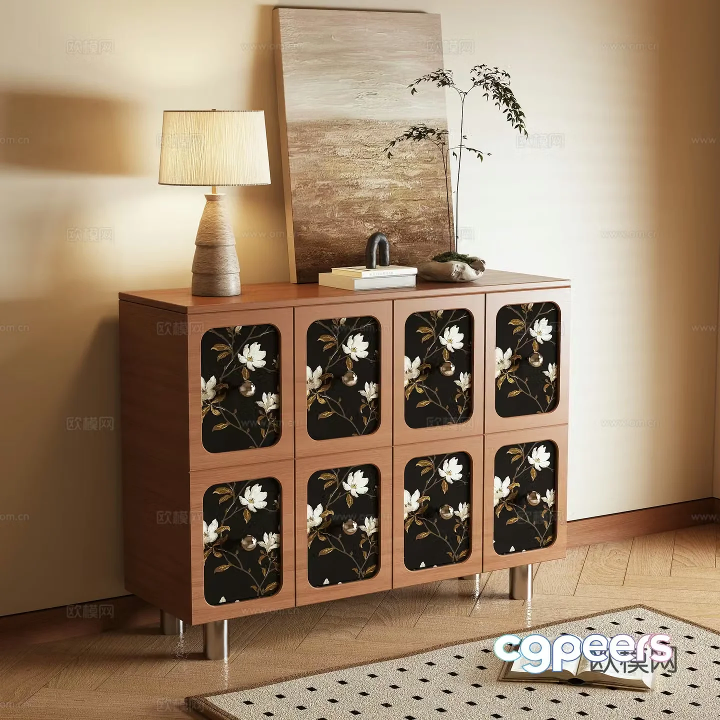 Middle-aged style porch cabinet side cabinet storage cabinet 3d model
