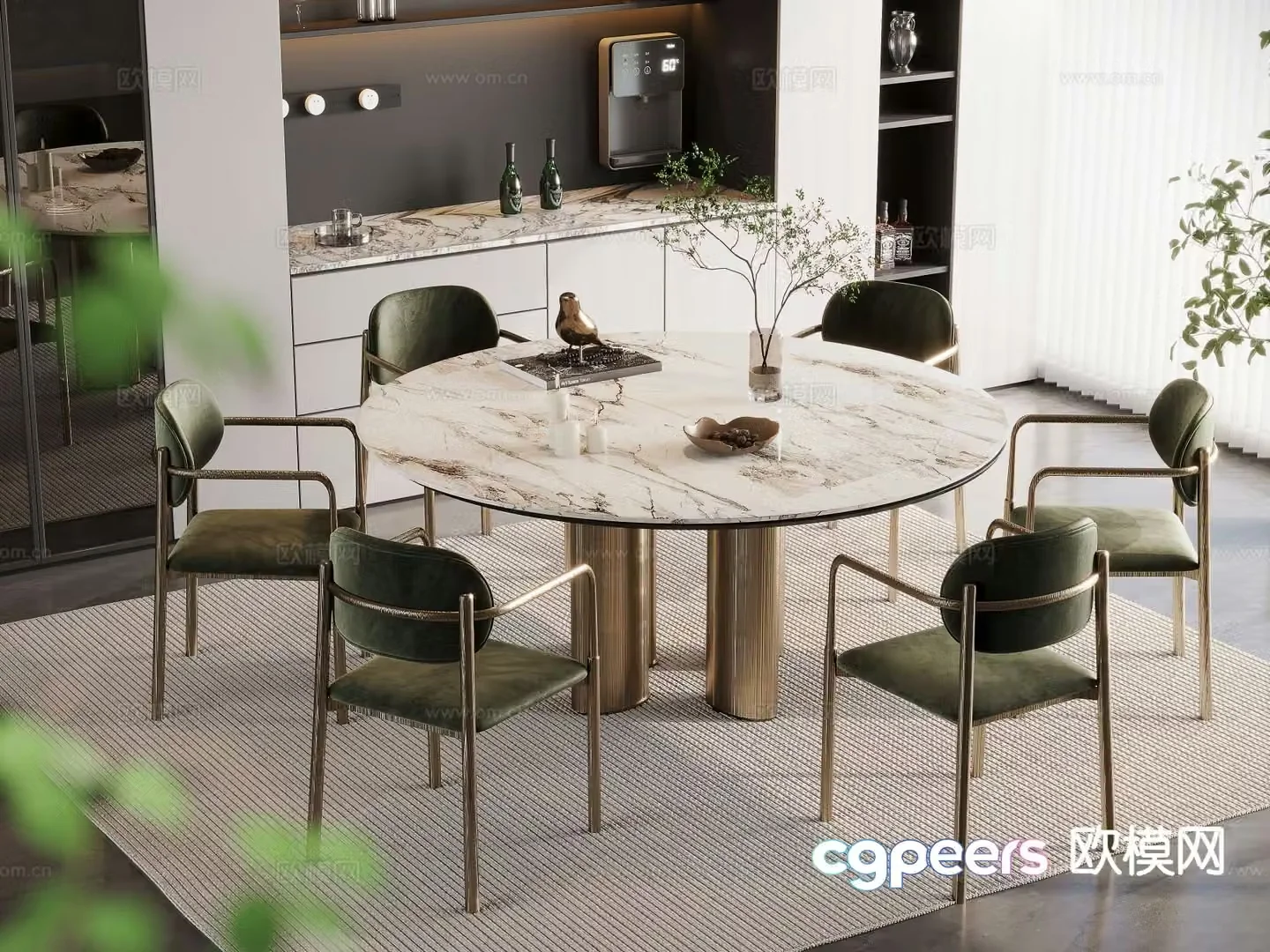 Light luxury dining table and chairs round dining table 3D model