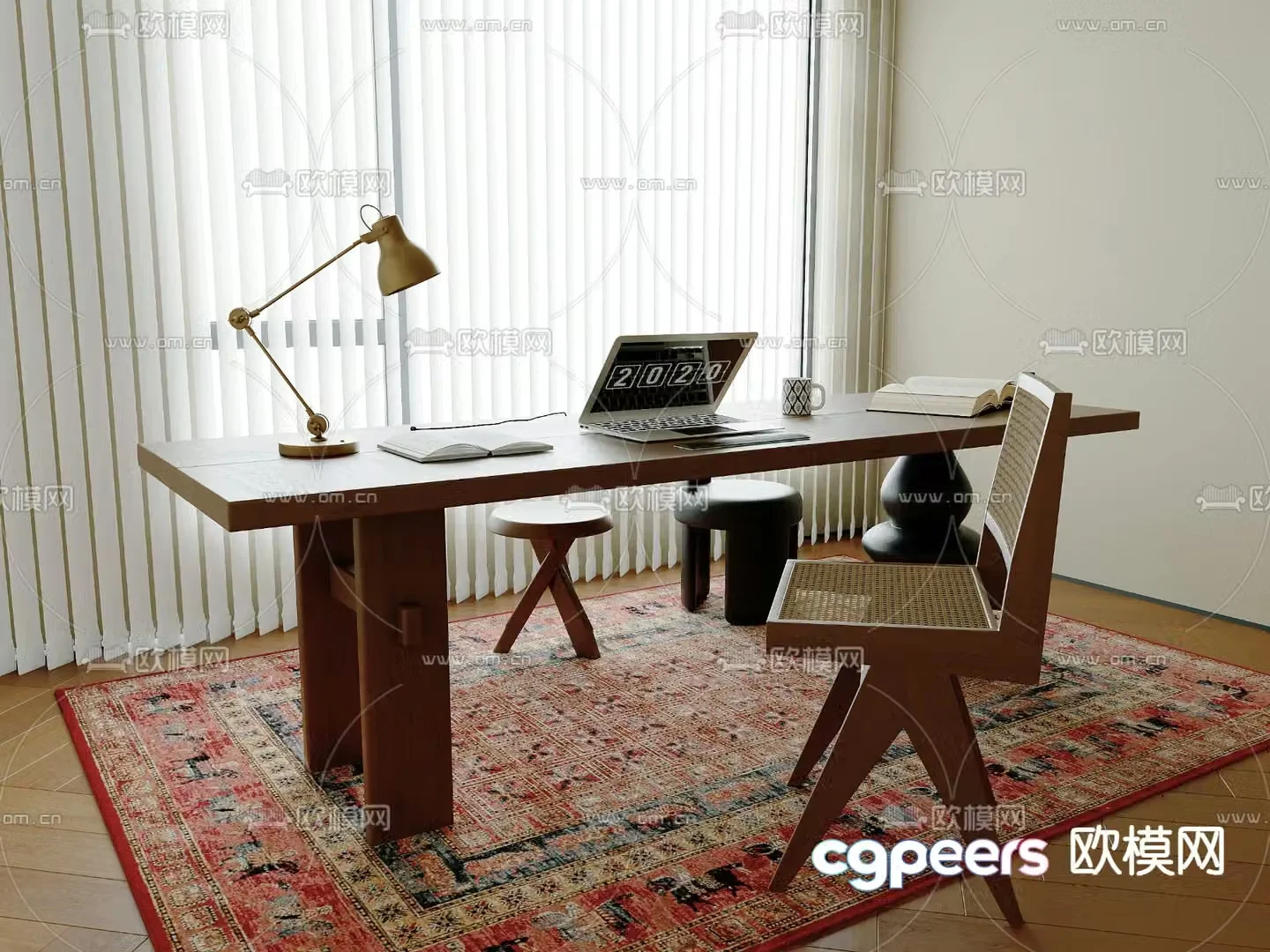 Medieval style desk writing desk computer desk 3d model
