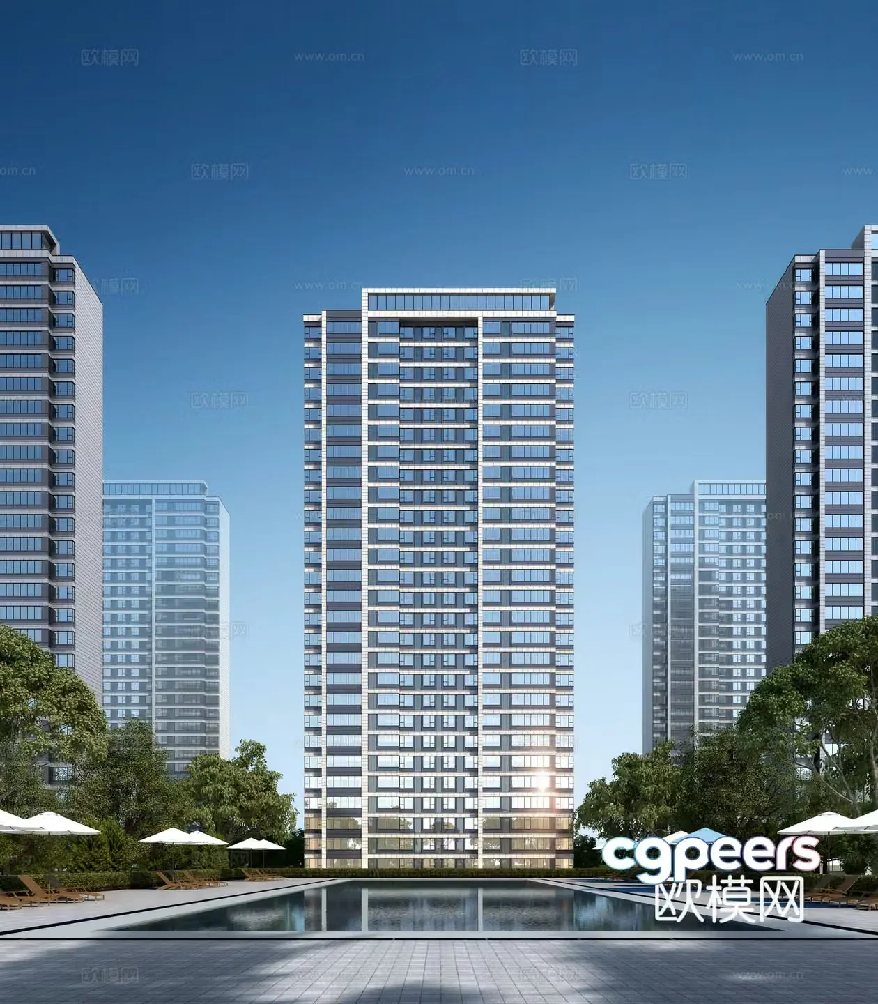 High-rise residential exterior 3d model