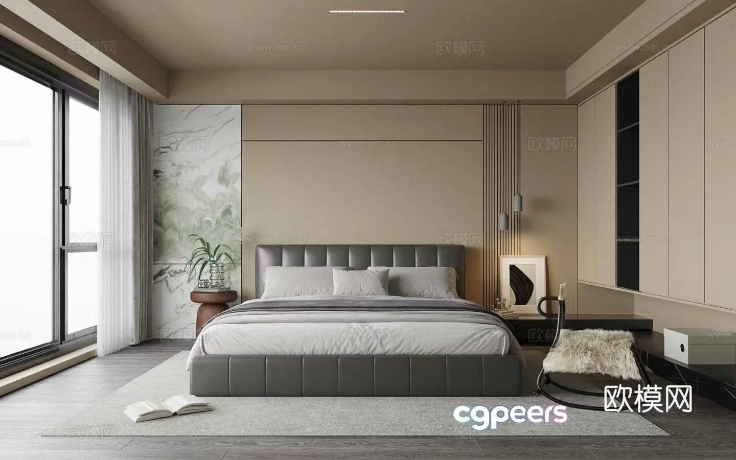 Middle-aged home bedroom Middle-aged elder room Second-bedroom Middle-aged bedroom Bed Middle-aged leisure chair 3D model