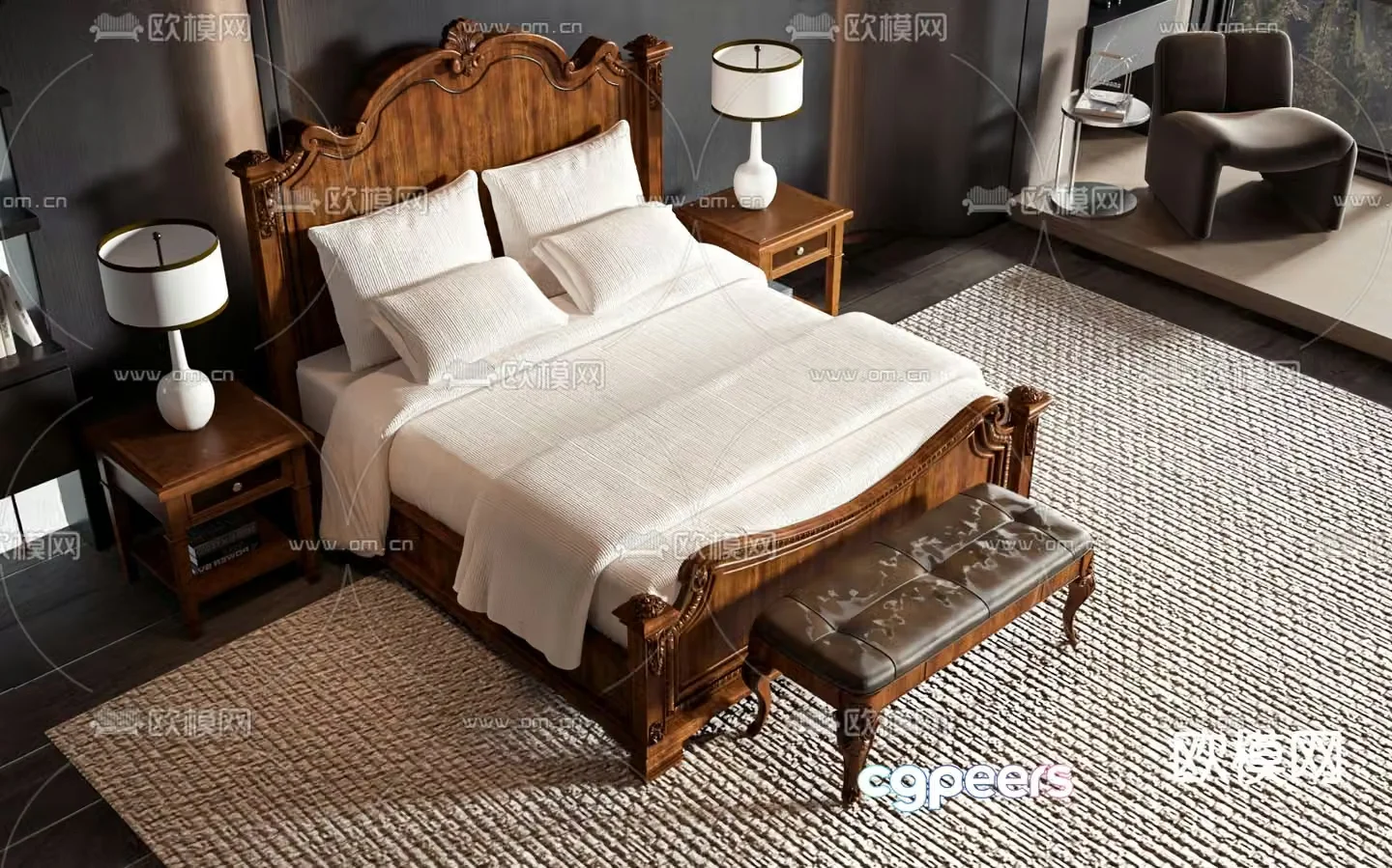 American style double bed commercial bed 3d model