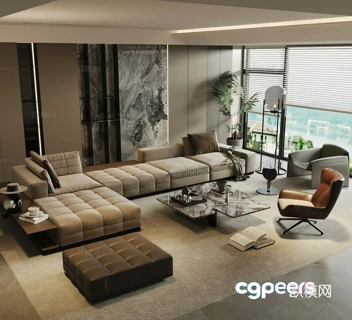 Modern Italian home living room Light luxury Italian living room Sofa coffee table combination High-end gray living room 3D model