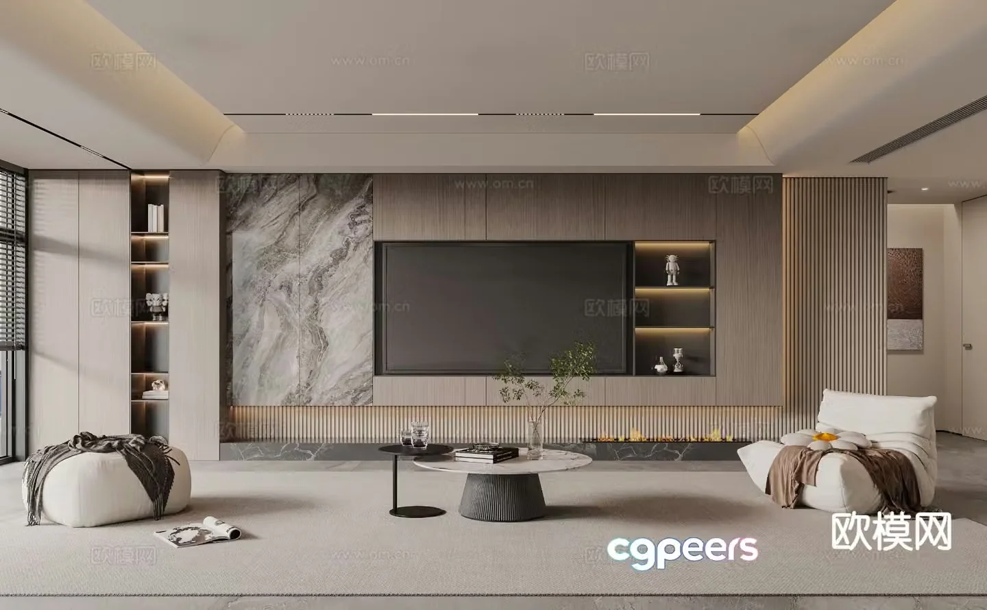 Modern living room TV background 3d model
