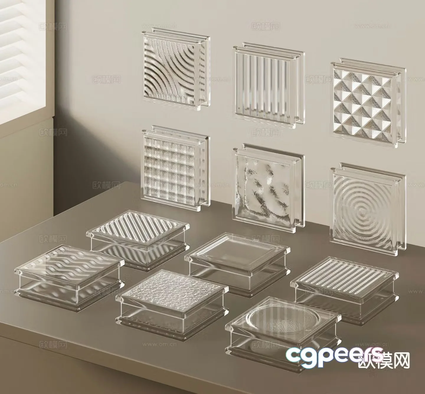 Modern glass bricks translucent tiles partitions 3d model