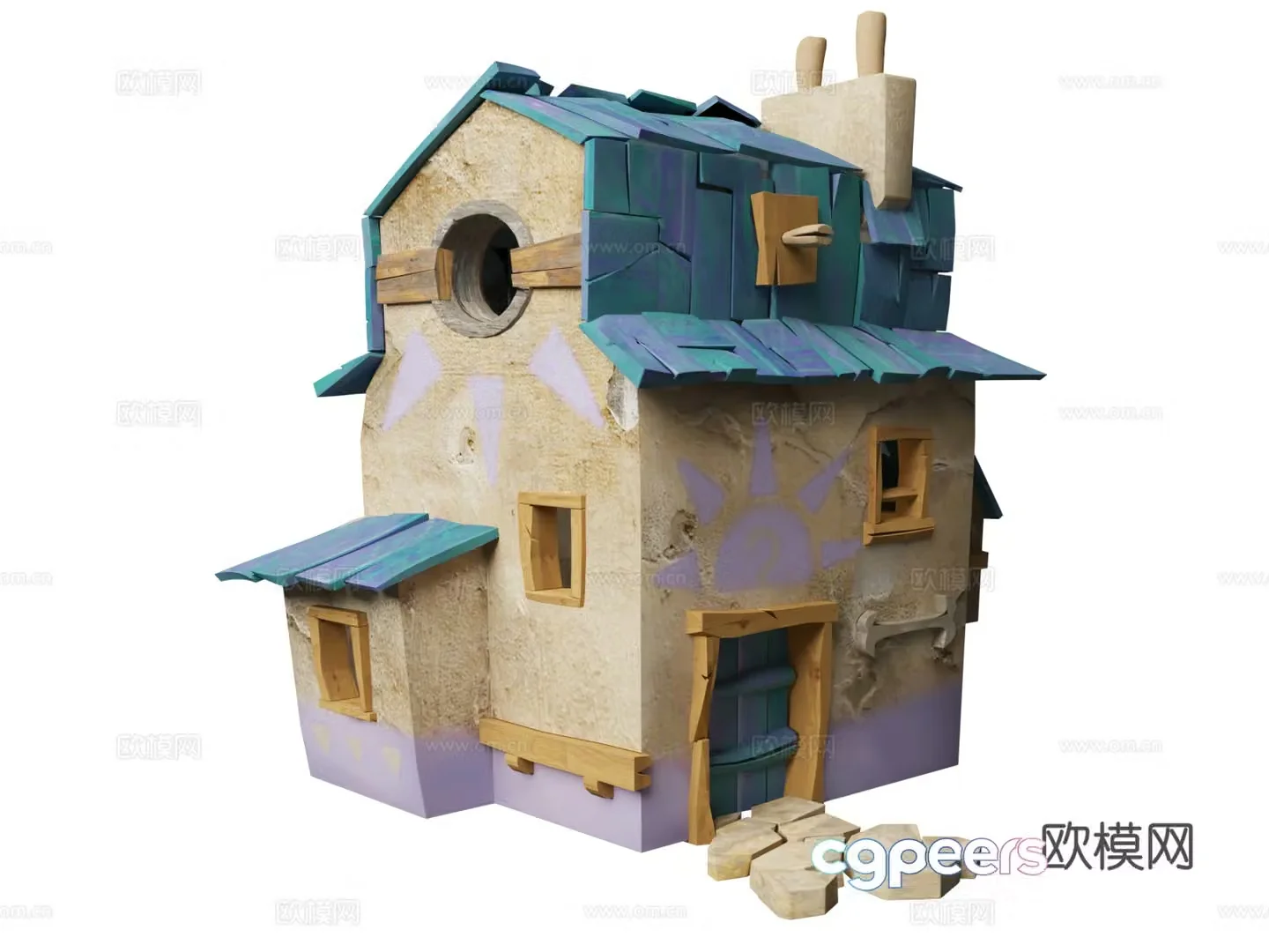 Cartoon house stylized architecture stylized scene q version of architecture 3d model
