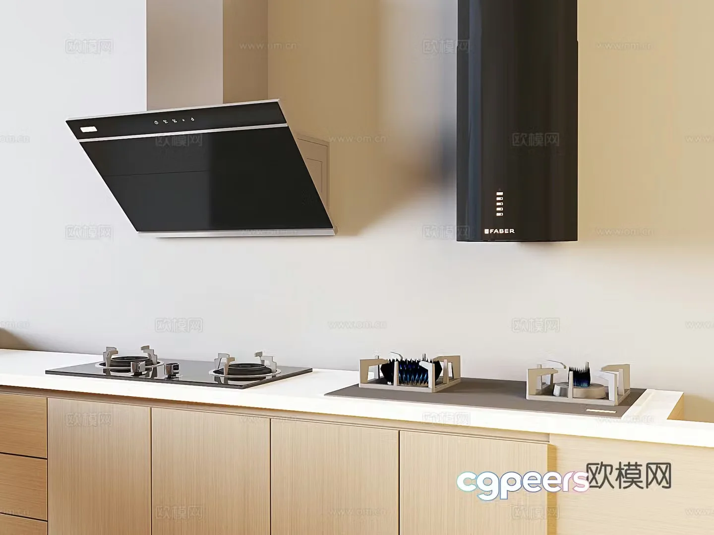 Modern range hood range hood gas stove cabinet 3d model