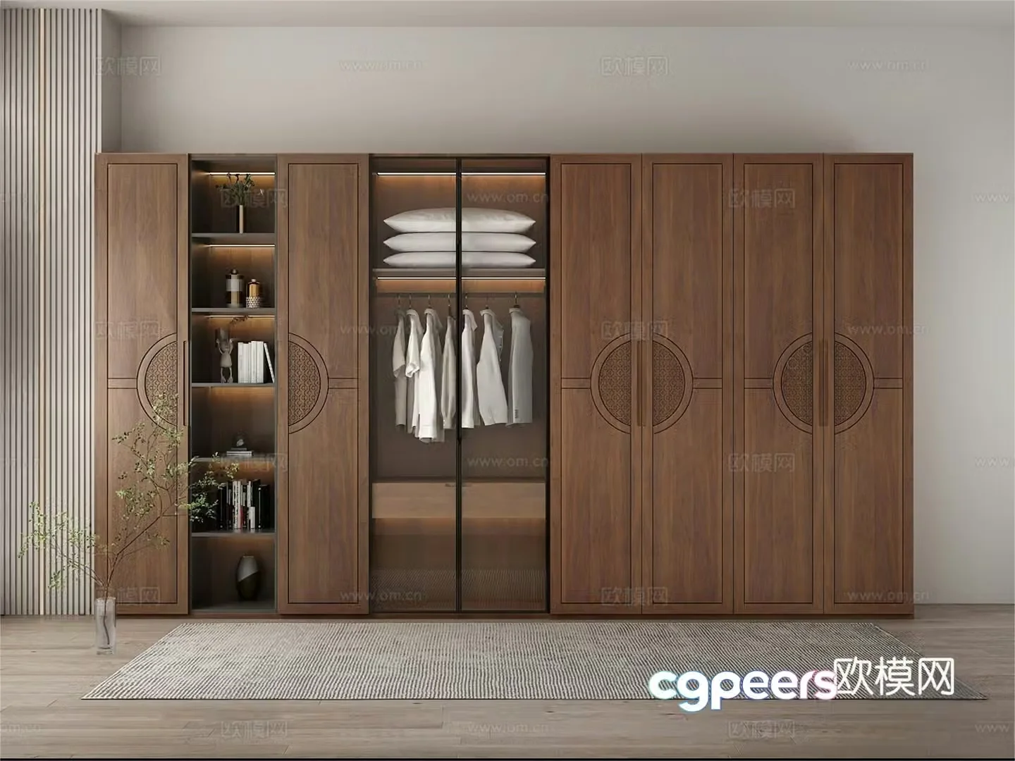 New Chinese style wardrobe carved cabinet door black walnut glass door side cabinet model 3D model