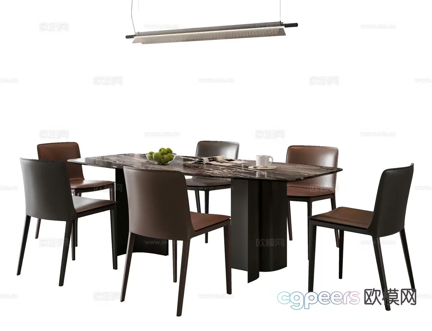 Italian dining table and chairs marble dining table 3d model