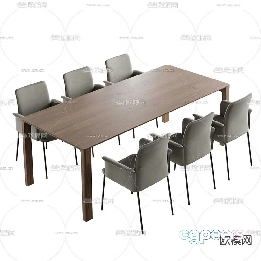 Wooden dining table rectangular dining table and chairs 3d model