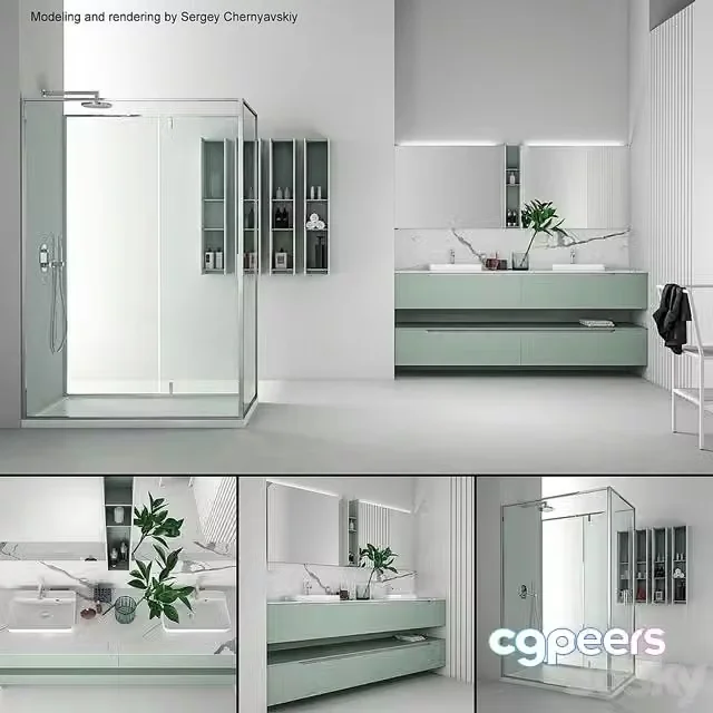 3ds Max Free – Bathroom furniture set Gold