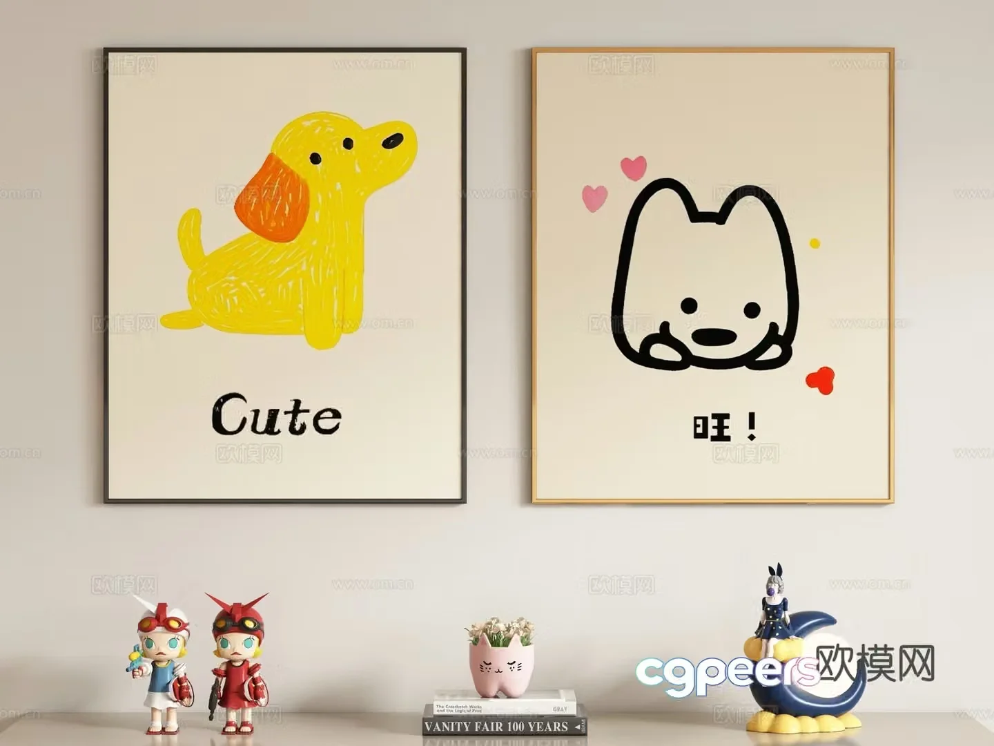Modern cream style children’s decorative painting hanging painting 3d model