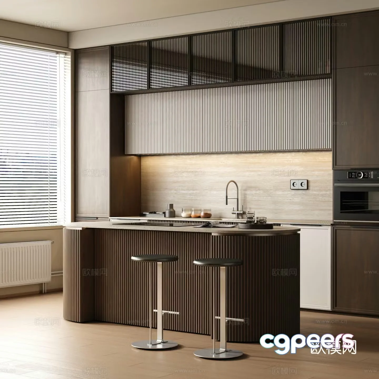 Modern retro style room dining room kitchen bar kitchen island kitchen semi-open kitchen 3d model