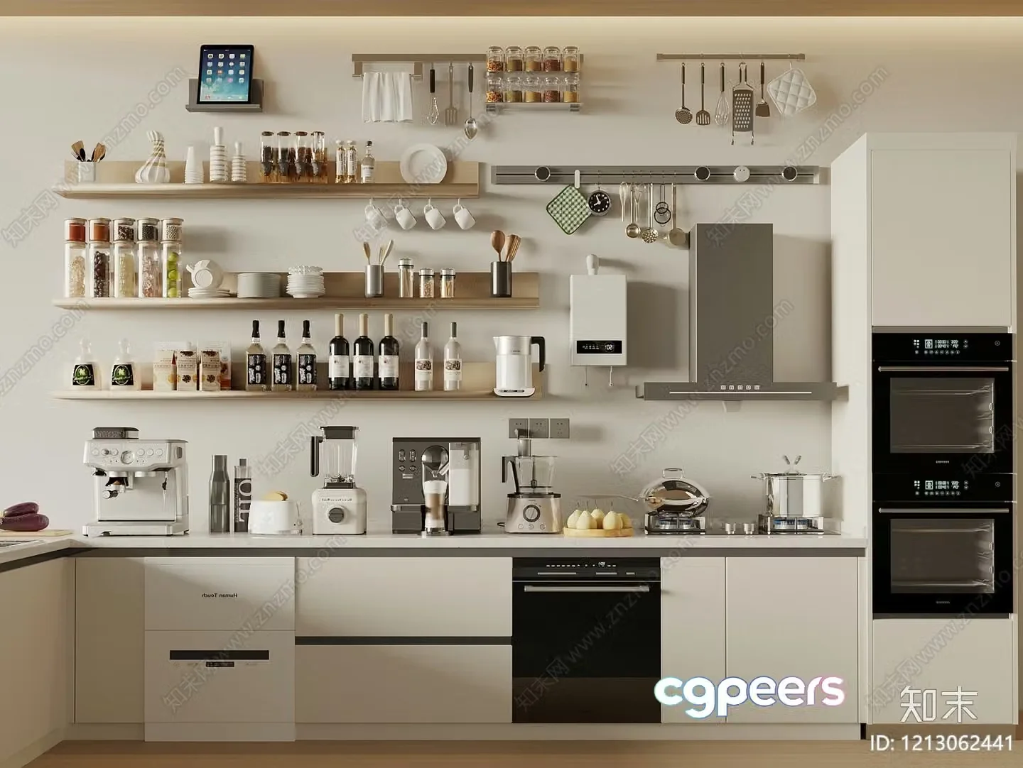 Modern White Kitchen 3D Model – 9881 – VRAY Render