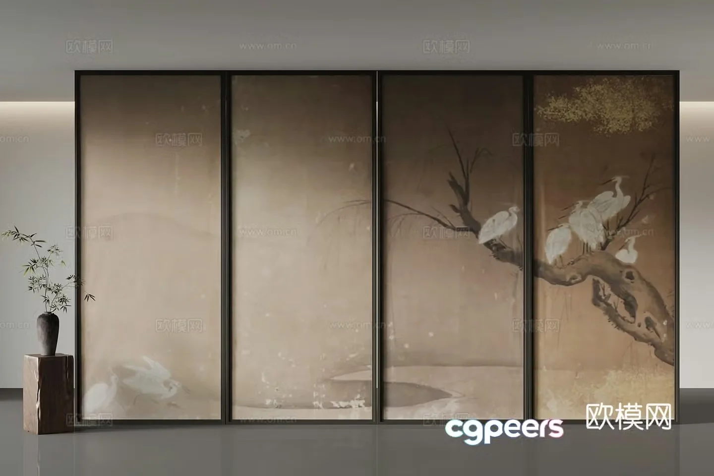 12 new Chinese screen partition vase 3d model