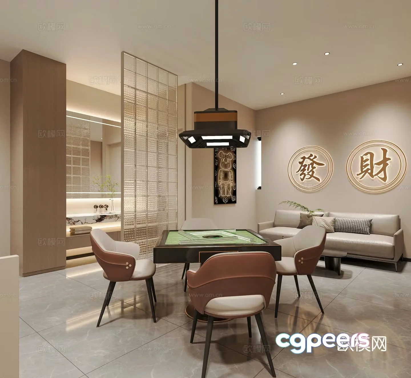 Modern chess and card room chess and card room Mahjong hall Mahjong table chess and card table bathroom dry area sofa 3D model