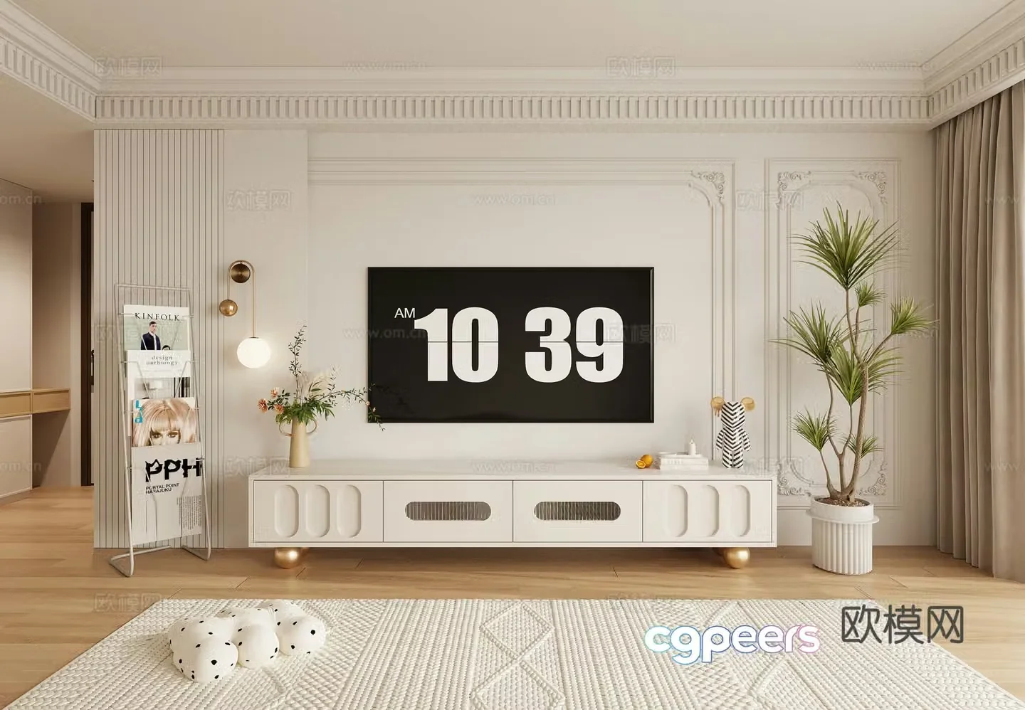 Cream style background wall TV background 3d model